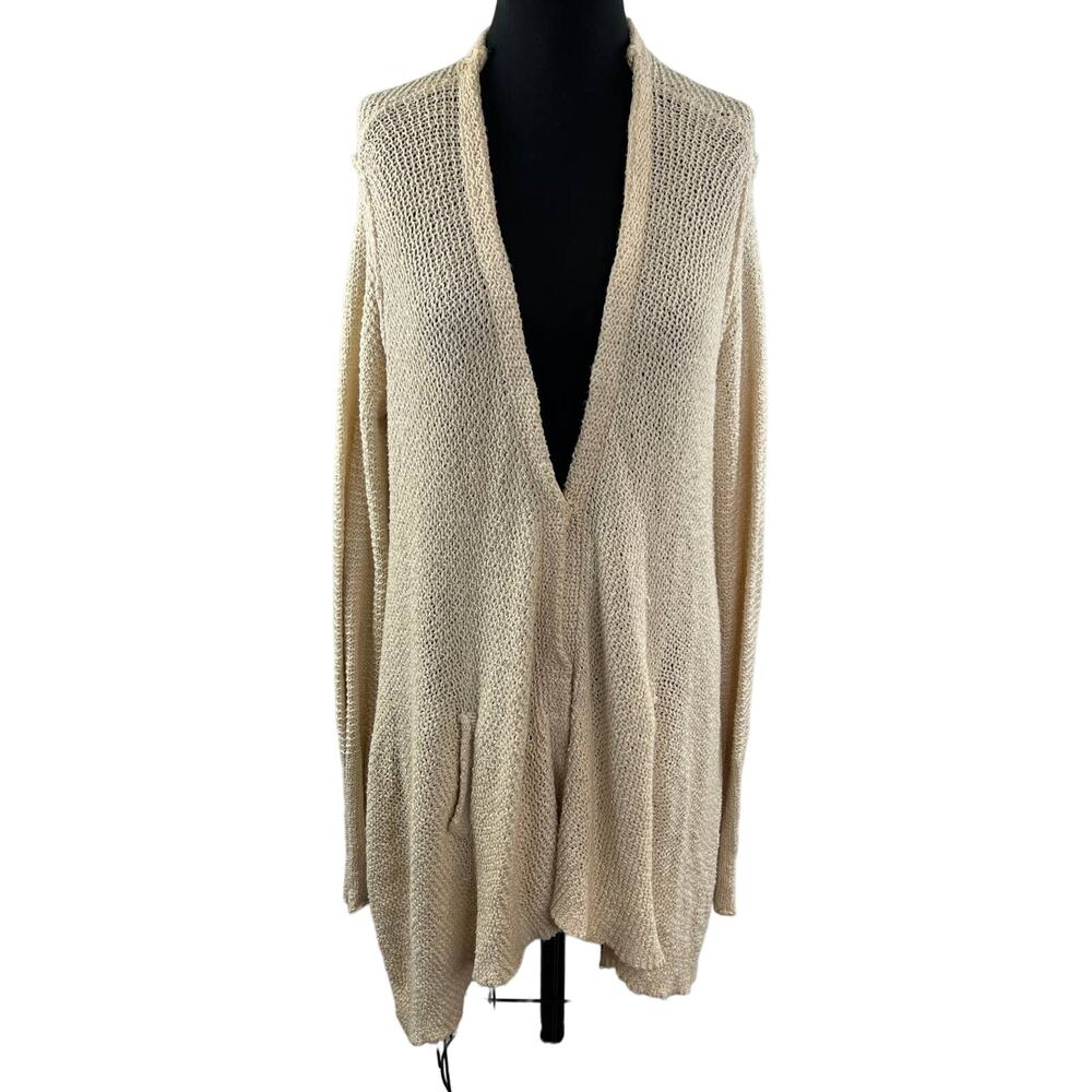 FREE PEOPLE Cream Long Sleeve V-Neck Button Down Knit Cardigan Sweater Size M